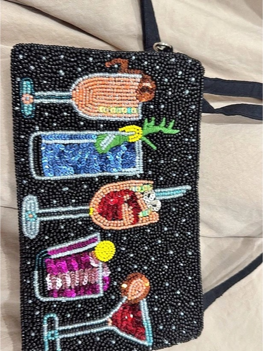 Mary Frances Mixed Drinks Beaded Crossbody Clutch Handbag Bag Black